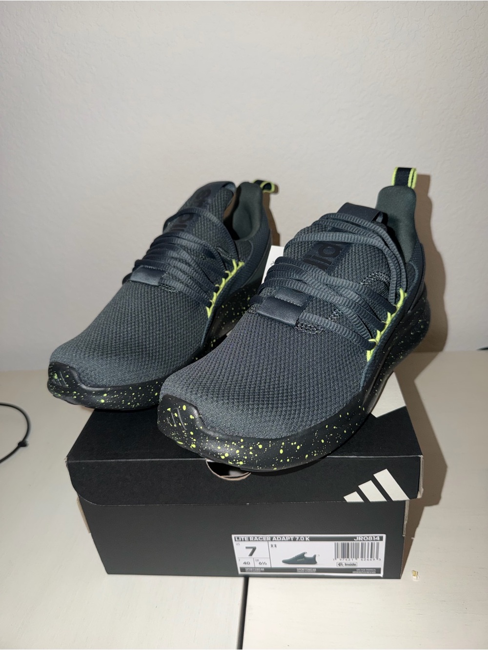 adidas Kids Black Athletic Sneakers with Neon Yellow Accents (nwt)